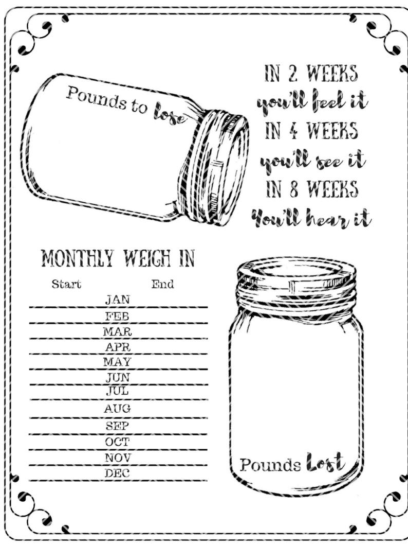 5 Mason Jar Trackers Printable Weight Loss Motivation Tracker Digital