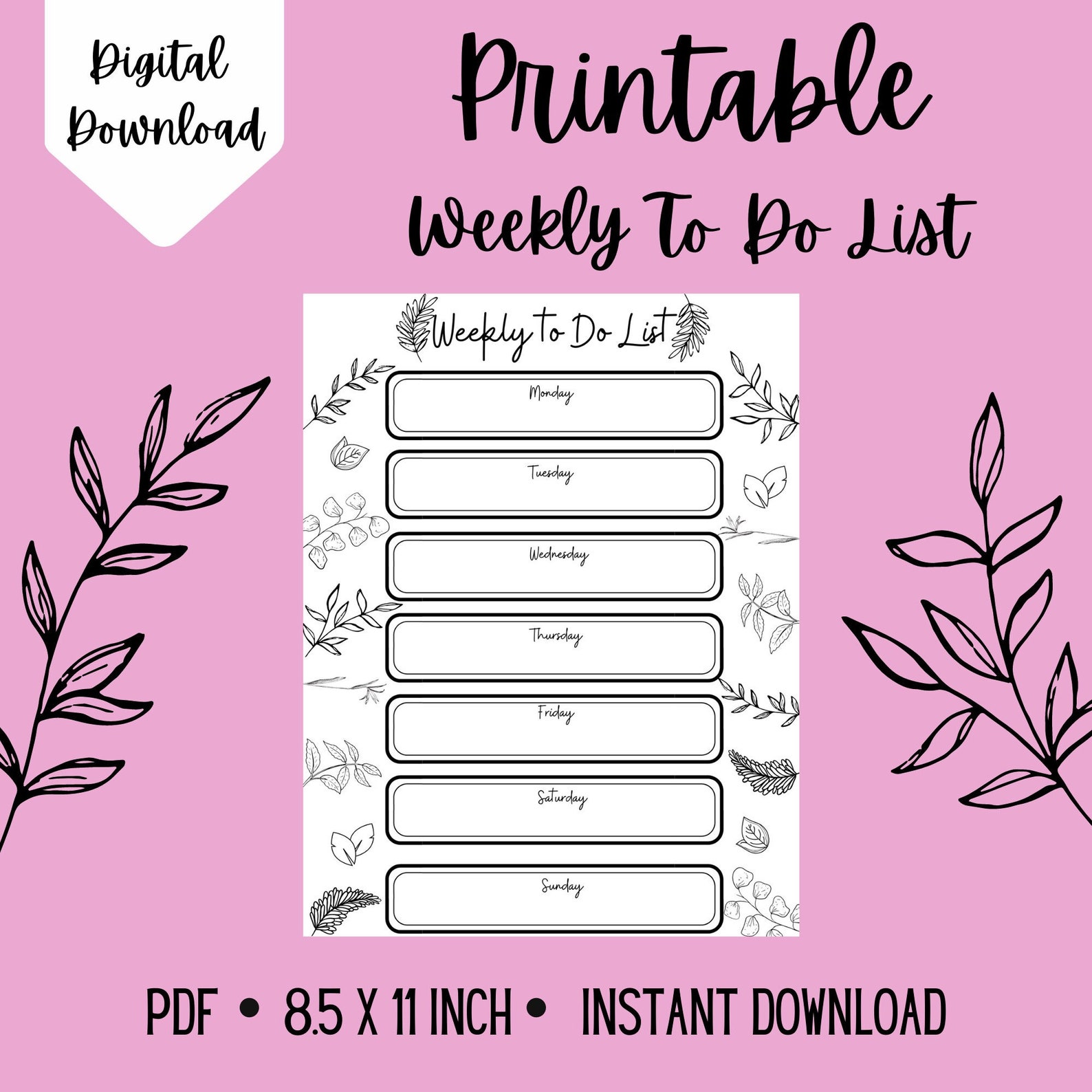 Weekly to Do List Printable PDF Daily Checklist Instant Etsy