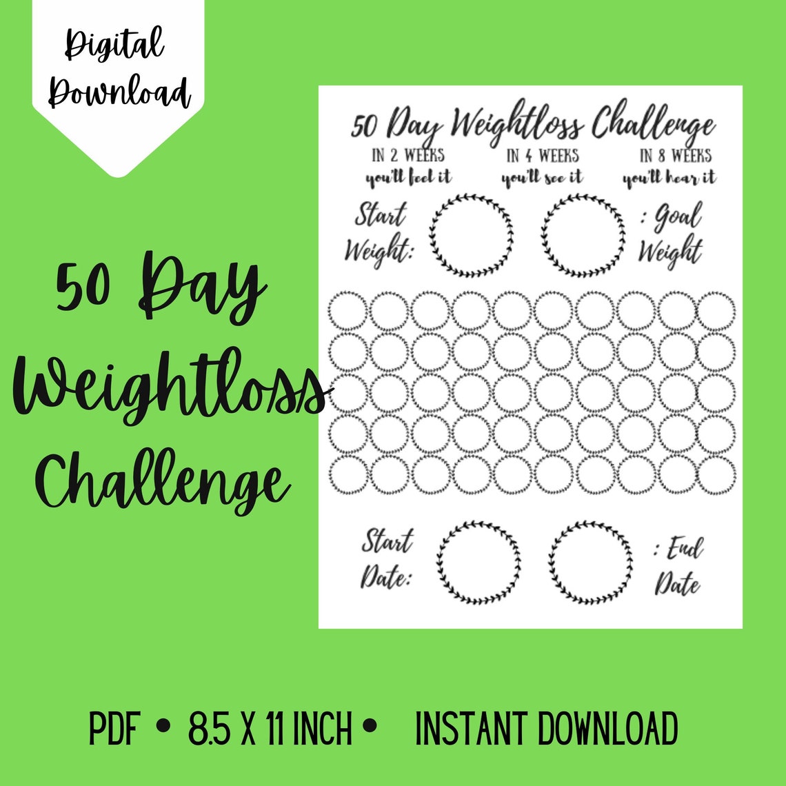 50 Day Weight Loss Challenge Tracker Instant Download Weight Loss
