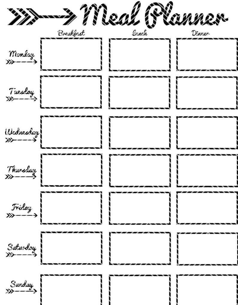 weekly meal planner instant download etsy