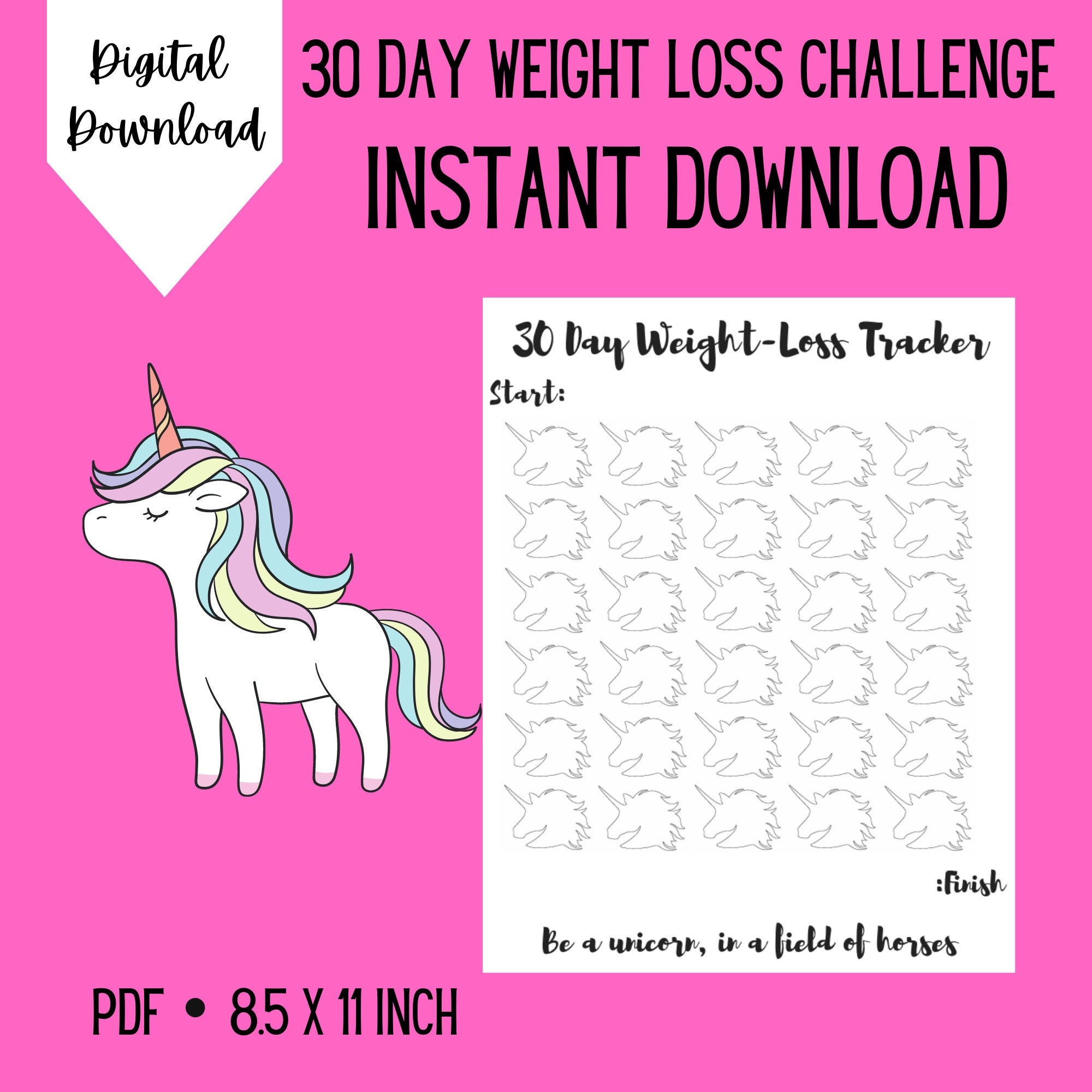 30 Day Unicorn WeightLoss Tracker Instant Download Etsy