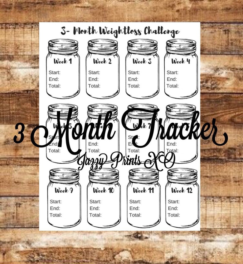 Mason Jar 3 Month Weight Loss Tracker Instant Download PDF Etsy