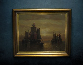 Very Fine Large Late 19th Century Seascape Oil Painting by Auguste Musin