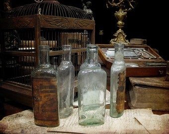Five Rare Grunge Old Pharmacy Bottles c1900