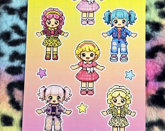 Polly Pixel | Self-Adhesive Sticker Sheet | 4x6.8in | Stationery & DIY Junk Journaling
