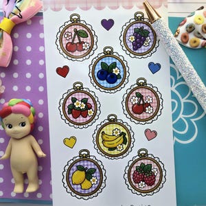 Fruit Embroidery Hoops | Self-Adhesive Sticker Sheet | 4x6.8in | Stationery & DIY Junk Journaling