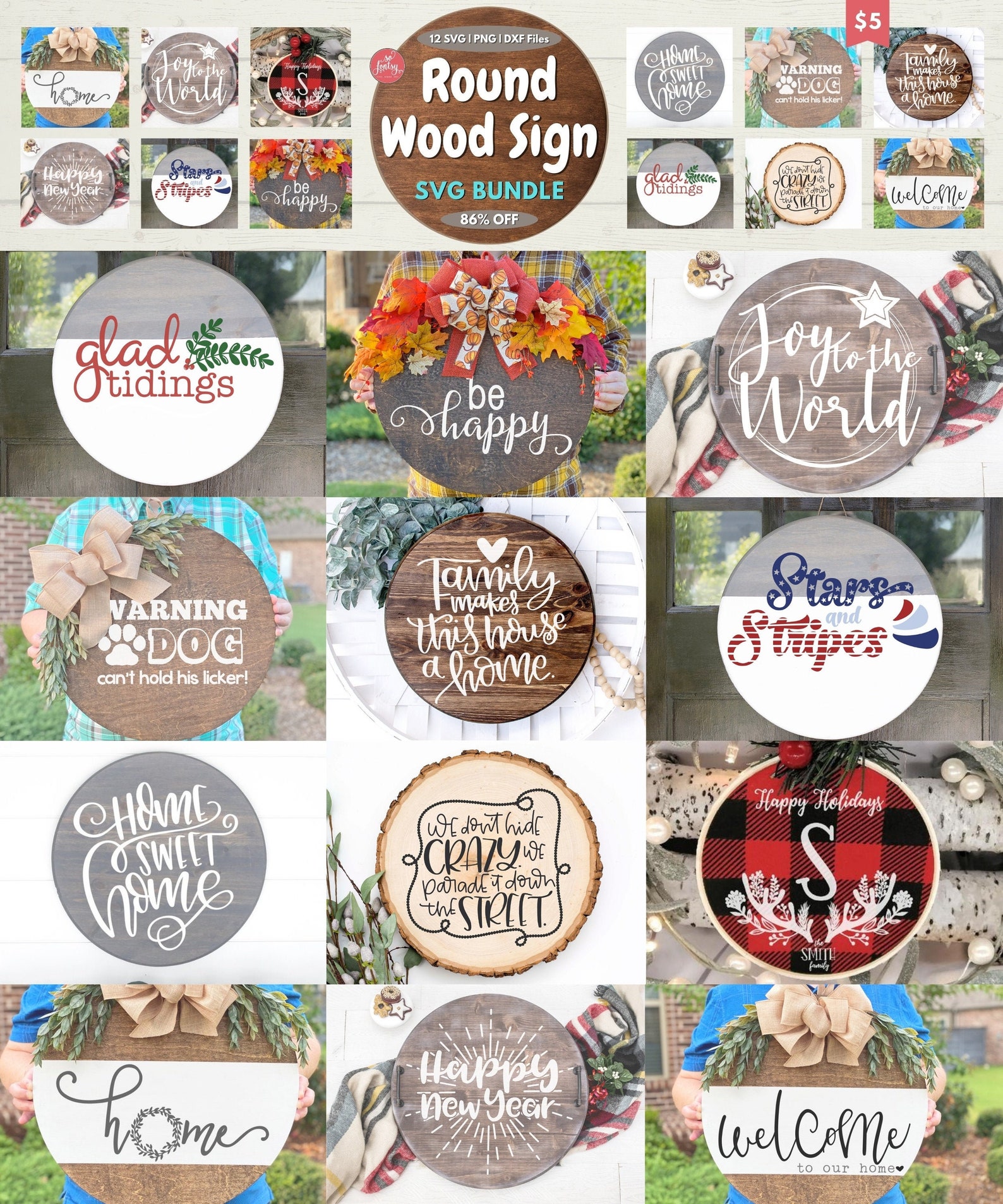 Round Wood Sign SVG Design Bundle Commercial Use So Fontsy  Etsy