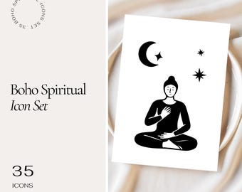 Boho Spiritual Icons: Wellness Branding Clipart (PNG SVG Digital Download)