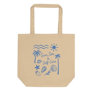 Sun, Sea and Self-Care Eco Tote Bag - Nautical Shell Bag, Fisherman Chic Beach Tote, Maritime & Seafarer Aesthetic