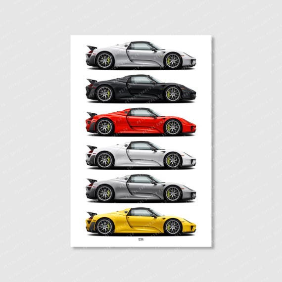 Porsche 918 Spyder Colors Poster- Wall Art for Car Enthusiasts Porsche 918 Spyder Colors Poster- Wall Art for Car Enthusiasts