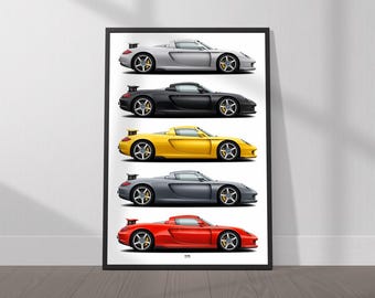 Porsche Carrera GT Colors Poster- Wall Art for Car Enthusiasts