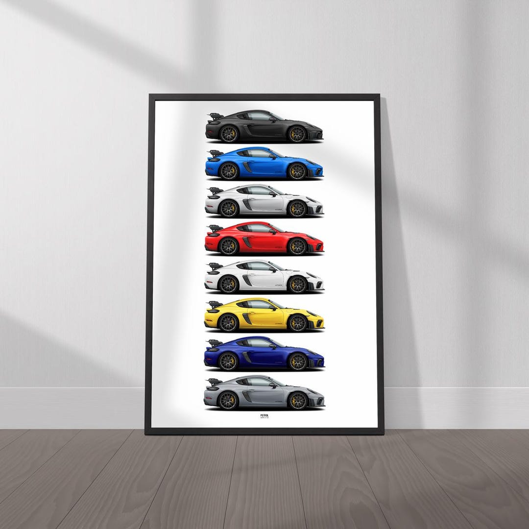Porsche 718 Cayman GT4 RS (982) Colors Poster- Wall Art for Car