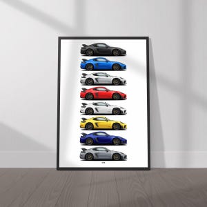 Porsche 718 Cayman GT4 RS (982) Colors Poster- Wall Art for Car Enthusiasts