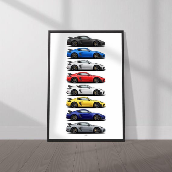 Porsche 718 Cayman GT4 RS (982) Colors Poster- Wall Art for Car