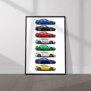 Porsche 718 Cayman GT4 (982) Colors Poster- Wall Art for Car Enthusiasts