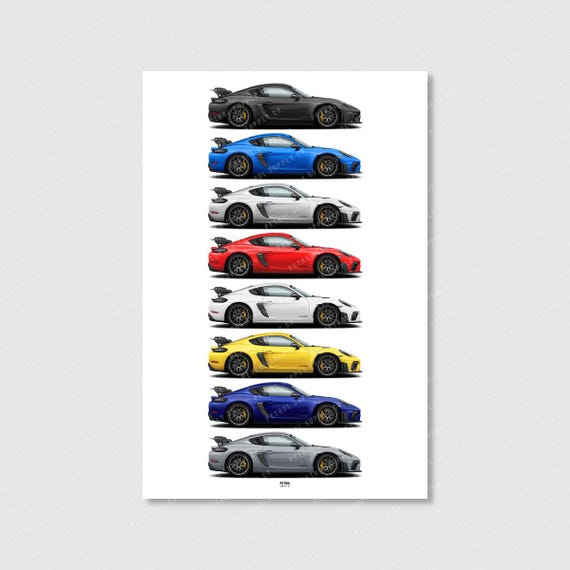 Porsche 718 Cayman GT4 RS (982) Colors Poster- Wall Art for Car