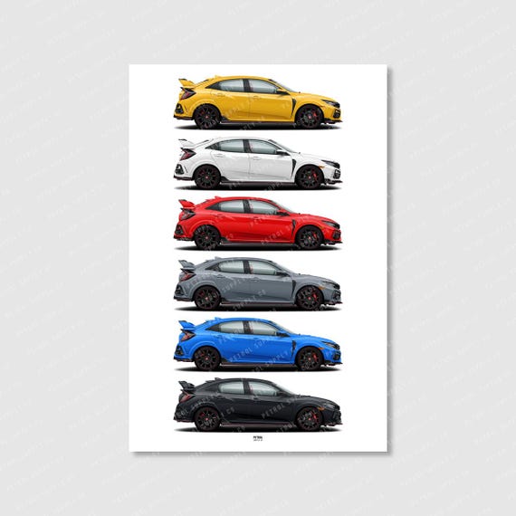 Honda CIVIC TYPE R 新車色見本 Honda Civic Type R (FK8) Colors Poster- Wall Art for Car