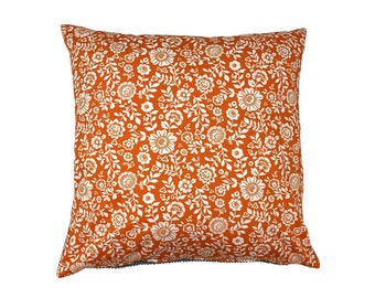 Zierkissen, Kissenbezug Orange Floral, Geblümt 40x40cm, 50x50cm, Rückseite Breitcord Grau