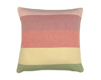 Decorative cushion, cushion cover pastel striped 40 x 40 cm, pink back with piping