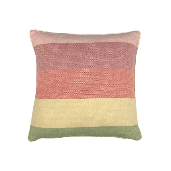 Zierkissen, Kissenbezug Pastell Gestreift 40x40cm, Rückseite Rosa mit Paspel