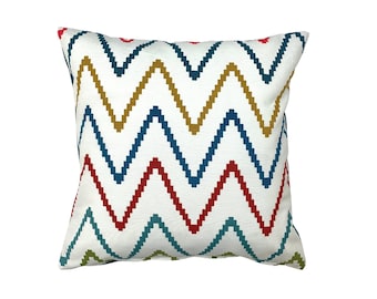 Cushion Cover Geometric White Multicolored and Teal 40 x 40 cm Zigzag