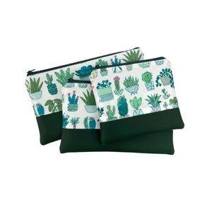 Cosmetic bag, make-up bag, water-repellent, oilcloth, cacti with imitation leather, washable inside and outside