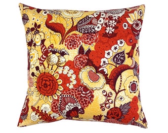 Beautiful cushion cover Red Floral 50 x 50 cm Patterned Yellow cotton with zip closure