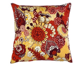 Beautiful cushion cover Red Floral 40 x 40 cm Patterned Yellow cotton with zip closure