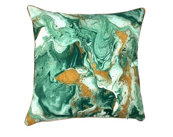 Special cushion cover sofa cushion green marbled 40 x 40 cm 50 x 50 cm with piping in copper