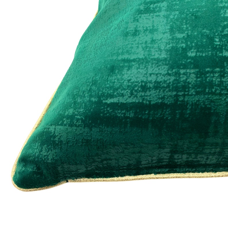 Kissenbezug Sofakissen Smaragdgrün Samt 40x40cm 50x50cm mit Paspelband in Gold Bild 3