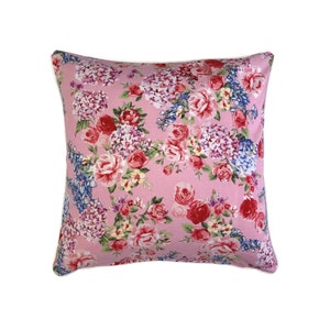Pillowcase Roses 40 x 40 cm Country house style cushion cover pink with piping strap