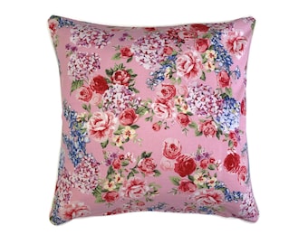 Kissenbezug Rosen 40x40cm Landhausstil Kissenhülle Rosa mit Paspelband