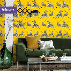 Zebra Safari Tapete - Rapportmuster Schälen & Aufkleben oder nicht eingeklebtes Wandbild - Tierdekor von WallpapArt, W138