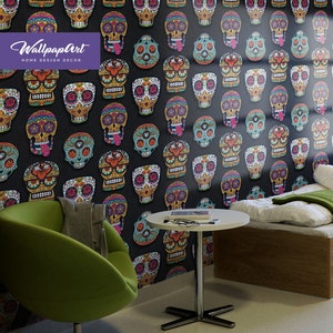 Papier peint autocollant Sugar Skull - Papier peint autocollant ou non tissé - Décoration murale non tissée Day of the Dead par WallpapArt, W141