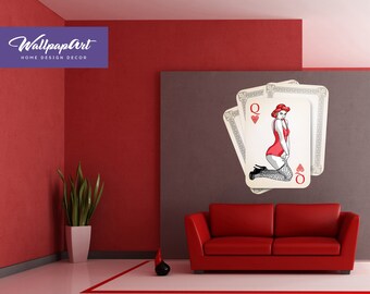 Queen of Hearts Wall Decal, Self Adhesive Wall Decal, Temporary Peel and Stick Wall Art, Removable Wall Decal, W24-H