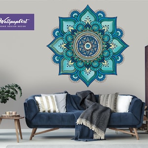 Carta da parati murale mandala rimovibile, decalcomania mandala azzurro Verano, carta da parati murale autoadesiva, mandala staccabile e attaccabile, carta da parati murale mandala azzurro, W96