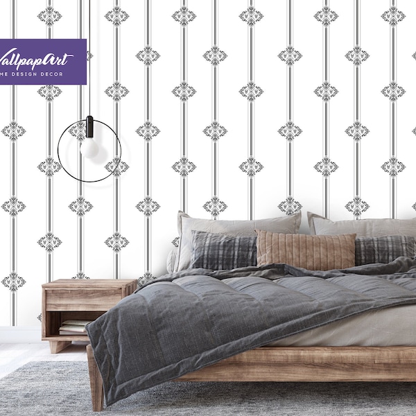 Skull Pattern Removable Wallpaper, Self Adhesive Traditional Mural, Black and White Peel and Stick Wallpaper, W137