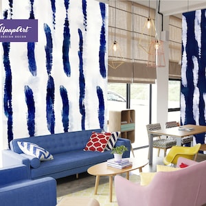 Carta da parati a righe blu – Carta da parati acquerello adesiva o non incollata – Pannelli da parete Duocolor Designer di WallpapArt, W151