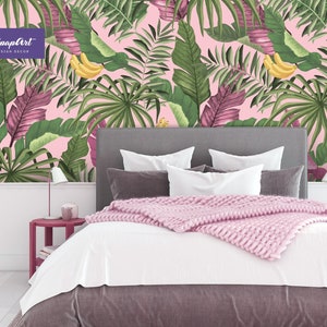 Carta da parati rimovibile con pianta di banana, decorazione murale con stampa tropicale, grande arte murale tradizionale con foglia di banana, W184