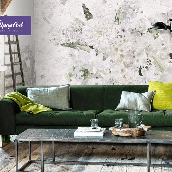 Flowers Peel And Stick Wallcovering, Spring Inspired Removable Wallpaper, Graphically painted Traditional Wall Panel , W87