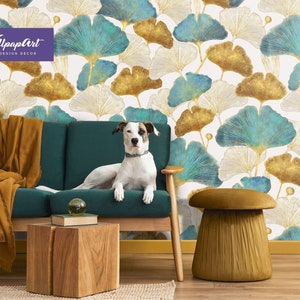 Ginkgo Leaves Removable Wallcovering, Lovley Leaves Peel and Stick Wallpaper, Ginkgo Biloba Traditional Wall Art, W183