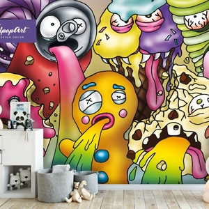 Candy Hell Wall Mural – Removable Self-Adhesive or Non-Pasted Wallpaper – Colorful Alternative Wall Décor by WallpapArt, W76