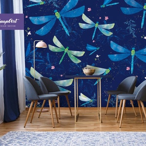 Dragonfly Removable Wallcovering, Monochrome Peel and Stick Wallpaper, Temporary Dragonflies Traditional Wall Mural, W125