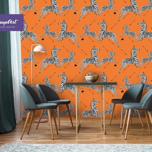 Zebra Removable Wallpaper, Vintage Peel and Stick Wall Mural, Fun Colorful Wall Decal, W138