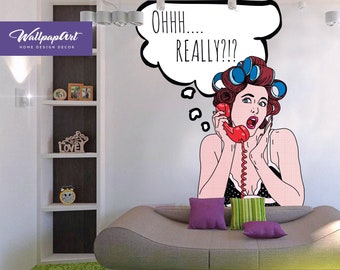 Pop Art Wall Decor, Self Adhesive Wall Decal, Personalized Temporary Sticker, Peel and Stick Wall Art, Pop Art Removable Wall Decal, W37