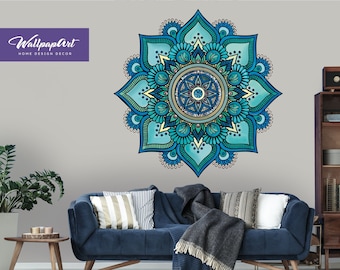 Removable Mandala Wall Mural, Verano Azure Mandala Decal, Self Adhesive Wall Mural, Peel and Stick Mandala, Azure Mandala Wall Mural, W96