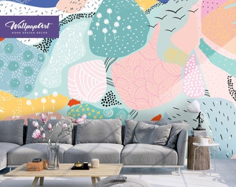 Scandinavian Removable Wallpaper, Abstract Peel And Stick Wall Mural, Contemporary Traditional Wall Decal, W147