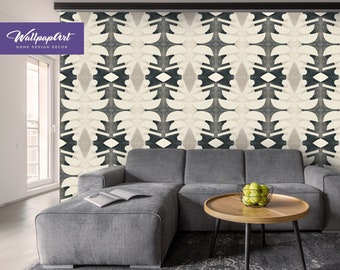 Tribal Aztec Mural - Folk Geometric Pattern Peel & Stick or Unpasted Wallpaper - Ethnic Wallcovering by WallpapArt, W153