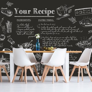 Papel pintado personalizado de recetas familiares (adhesivo o sin pegar) - Revestimiento de cocina, decoración tradicional del hogar de WallpapArt, W150