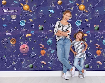 Kids Space Wallpaper: Peel and Stick Planets Wall Mural